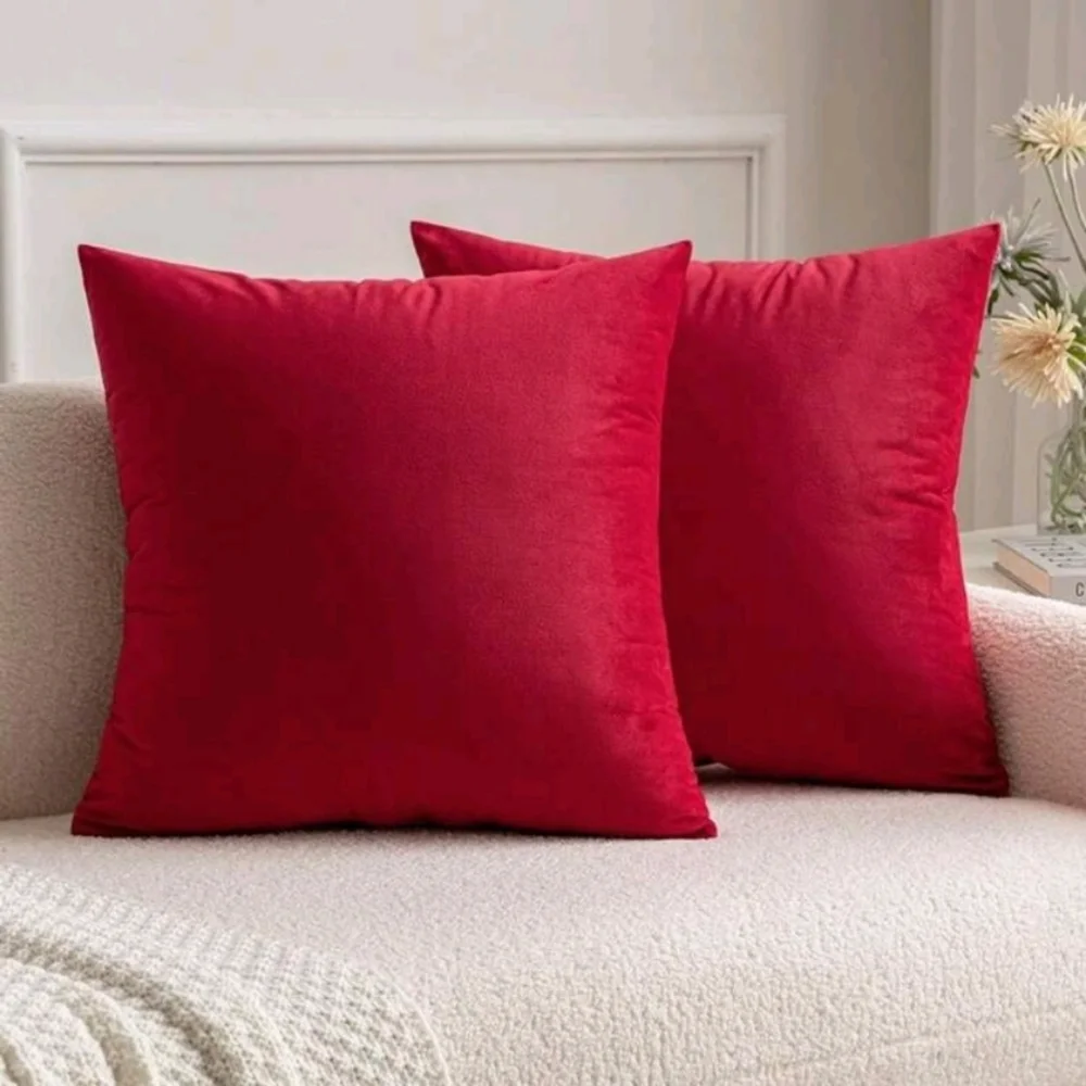 Festive Velvet Red Throw Pillow Cover